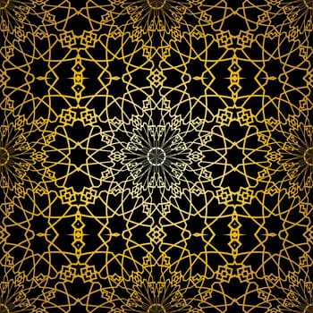 Geometric gold lace seamless pattern. Arabic tile lattice vector background.