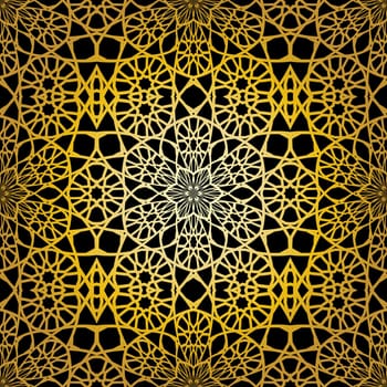 Geometric gold lace seamless pattern. Arabic tile lattice vector background.