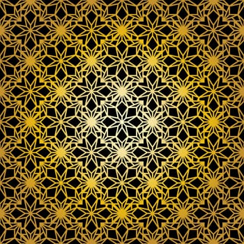 Geometric gold lace seamless pattern. Arabic tile lattice vector background.