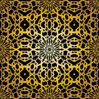 Geometric gold lace seamless pattern. Arabic tile lattice vector background.