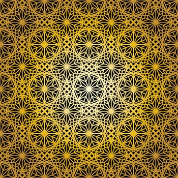 Geometric gold lace seamless pattern. Arabic tile lattice vector background.