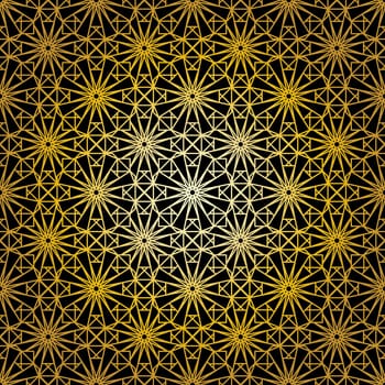 Geometric gold lace seamless pattern. Arabic tile lattice vector background.