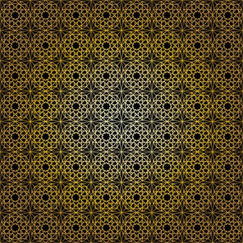 Geometric gold lace seamless pattern. Arabic tile lattice vector background.
