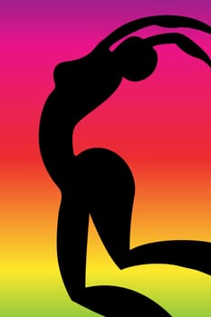 Stylized vector graphic with a dancing woman silhouette