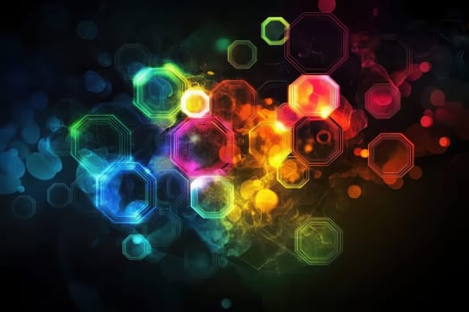 Explore this vibrant and colorful abstract background featuring geometric shapes and soft bokeh effect, perfect for various creative projects and designs.