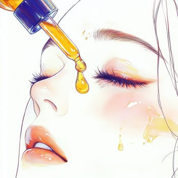 Skincare beauty with serum application on woman's face close up