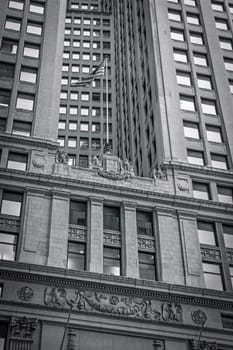 Monochrome photo of Equitable Building  built in 1915.  Lower Manhtattan, New York City. USA.