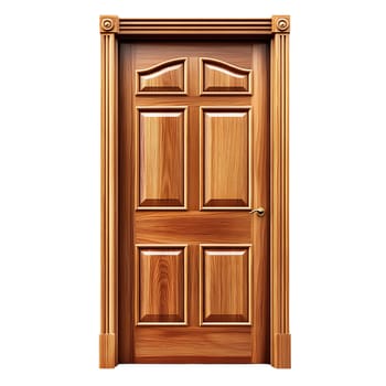 Elegant solid wood door with raised panels and ornate frame.