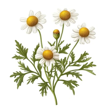 A charming bouquet of delicate white daisies with yellow centers, artistically rendered, perfect for floral designs and springtime themes.