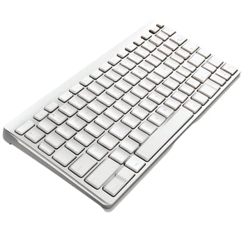 A clean, modern white computer keyboard sits angled on a white background, showcasing its minimalist design and sleek lines.