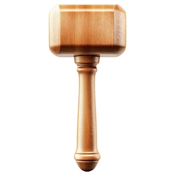 A meticulously crafted wooden gavel, perfect for legal, auction, or ceremonial contexts, stands isolated against a white background.