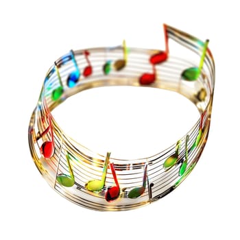 Colorful music notes swirl in a vibrant, dynamic loop, creating an energetic musical design.