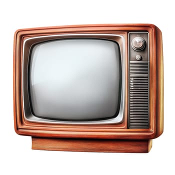 A classic wooden vintage television set with a blank screen, isolated on a white background.
