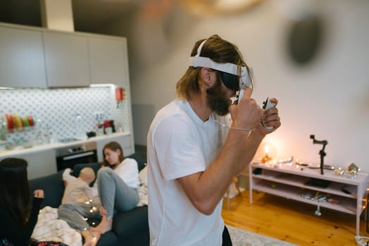 A group of friends enjoys various fun activities together, including exciting VR gaming, in a cozy home setting