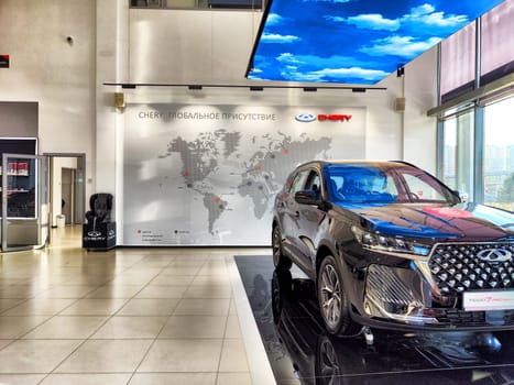Krasnoyarsk, Russia - November 06, 2024: Beautiful Car in showroom of dealership Chery auto