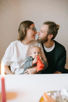 A tender family moment with loving parents and their adorable baby, showcasing deep love and connection