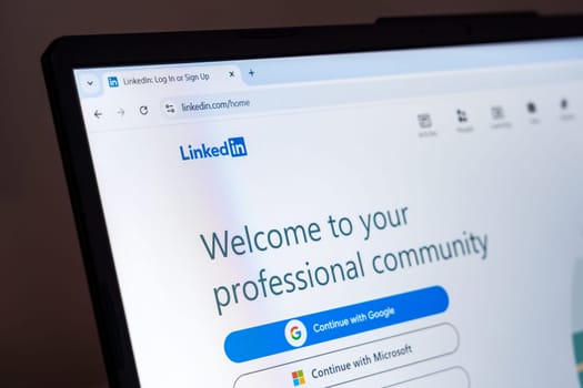New York, USA - January 22, 2025: LinkedIn login page displayed on laptop screen for professional networking and community access