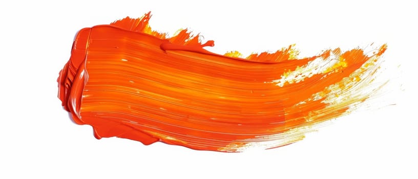 Flowing swoosh of orange paint with fluid motion and vivid streaks against a clean white backdrop