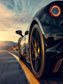 The dramatic taillight design of a high-performance sports car stands out against the moody evening sky, hinting at the power and precision of the vehicle
