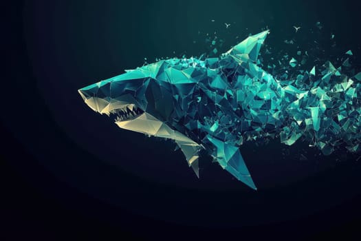 This striking artwork showcases a colorful shark made of geometric shapes, capturing the essence of marine wildlife in a modern, abstract style.