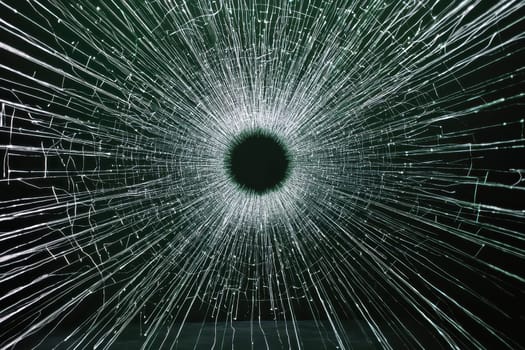 This stunning image captures the intricate patterns of a cracked glass surface, radiating light rays from a dark center, creating a mesmerizing abstract design.