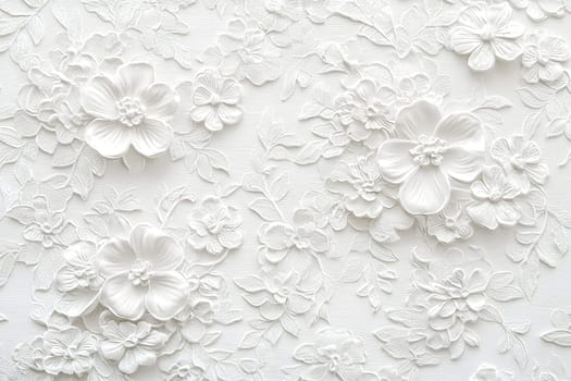 Elegant lace fabric with floral patterns for wedding and evening dresses, emphasizing the delicacy and romance of stylish textiles. AI generated.