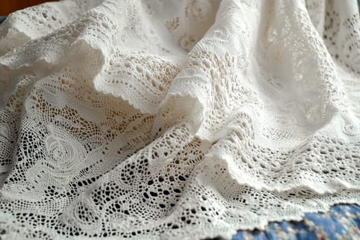 Elegant lace fabric with floral patterns for wedding and evening dresses, emphasizing the delicacy and romance of stylish textiles. AI generated.