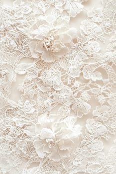Elegant lace fabric with floral patterns for wedding and evening dresses, emphasizing the delicacy and romance of stylish textiles. AI generated.