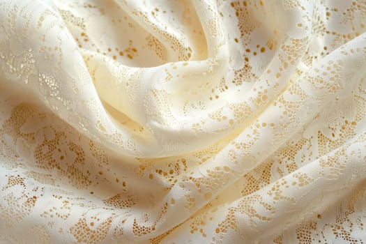 Elegant lace fabric with floral patterns for wedding and evening dresses, emphasizing the delicacy and romance of stylish textiles. AI generated.