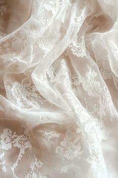 Elegant lace fabric with floral patterns for wedding and evening dresses, emphasizing the delicacy and romance of stylish textiles. AI generated.