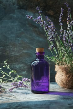 lavender oil extract in a small bottle, Generative AI, nature