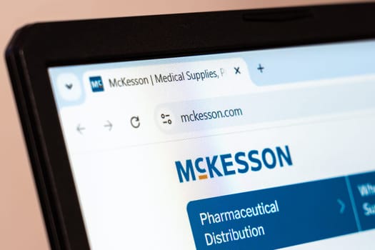 New York, USA - January 26, 2025: McKesson website displayed on a laptop screen, showcasing pharmaceutical distribution and medical supplies