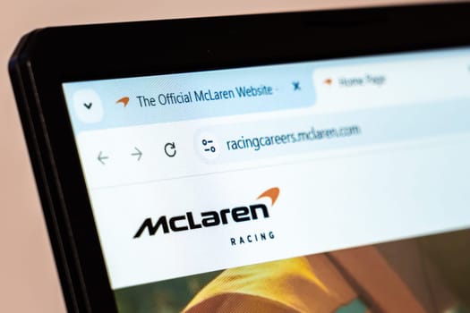 New York, USA - January 26, 2025: McLaren Racing website displayed on a laptop screen, highlighting high-performance motorsport innovation