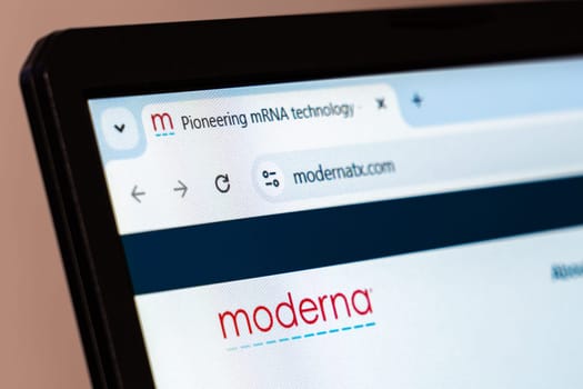 New York, USA - January 26, 2025: Moderna website displayed on a laptop screen, showcasing pioneering mRNA technology