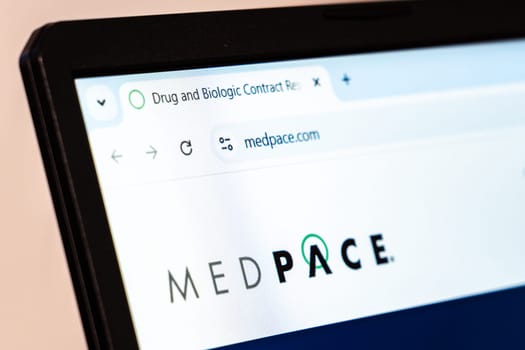 New York, USA - January 26, 2025: Medpace website displayed on a laptop screen, showcasing clinical research and drug development services