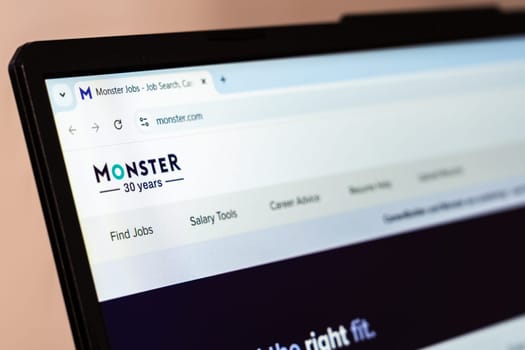 New York, USA - January 26, 2025: Monster website displayed on a laptop screen, showcasing job search and career development resources