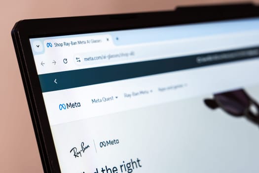 New York, USA - January 26, 2025: Meta company homepage with logo and Ray-Ban brand visible on computer screen