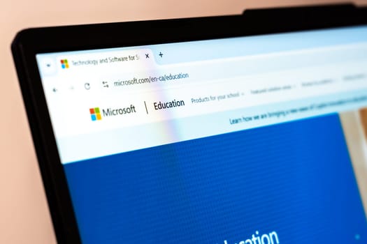 New York, USA - January 26, 2025: Microsoft Education website displayed on a laptop screen, featuring technology and software solutions for learning