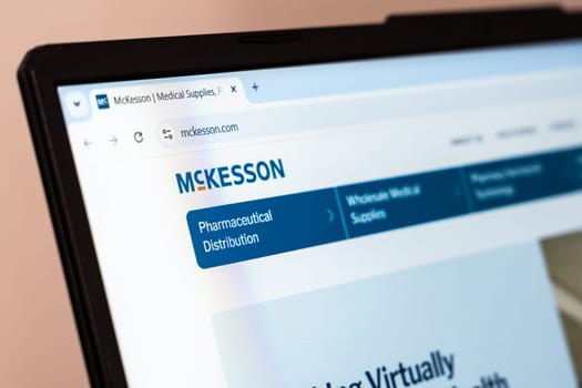 New York, USA - January 26, 2025: McKesson website displayed on a laptop screen, showcasing pharmaceutical distribution and medical supplies