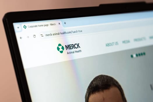 New York, USA - January 26, 2025: Merck Animal Health website displayed on a laptop screen, highlighting veterinary health solutions