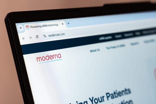 New York, USA - January 26, 2025: Moderna website displayed on a laptop screen, showcasing pioneering mRNA technology