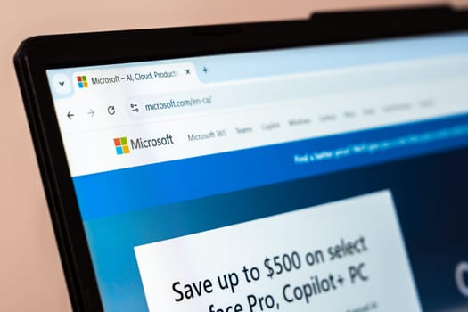 New York, USA - January 26, 2025: Microsoft website displayed on a laptop screen, showcasing AI and cloud product solutions