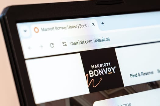 New York, USA - January 26, 2025: Marriott Bonvoy website homepage displaying logo and hotel booking services