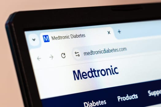 New York, USA - January 26, 2025: Medtronic website homepage displaying logo and diabetes management products and services