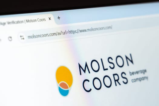 New York, USA - January 26, 2025: Molson Coors website homepage displaying logo and beverage company services and products