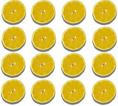 Pattern of fresh lemon halves on a white background. Ideal for food-related designs, packaging, branding, healthy lifestyle promotions, and decorative projects with a citrus theme. High quality photo