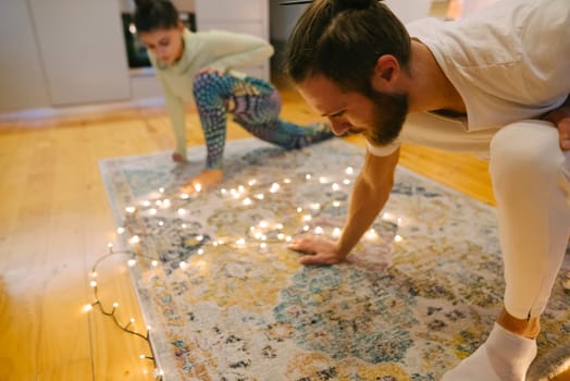 A joyful family scene with playful children and twinkling fairy lights, creating a warm atmosphere of happiness