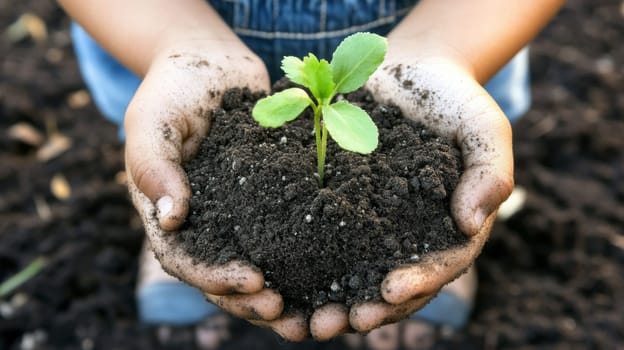 The child planting tomatoes in the garden, Generative AI, nature
