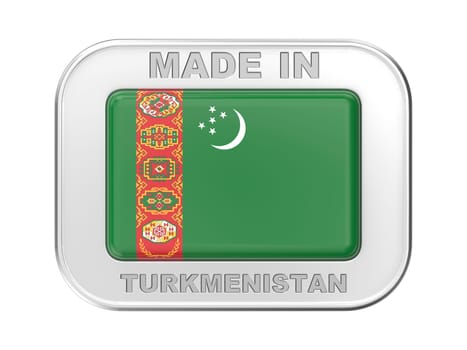 Made in Turkmenistan, silver badge with the flag of Turkmenistan