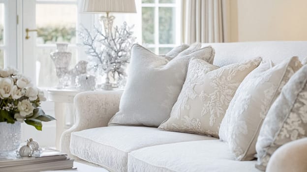 Winter interior design and decoration, elegant country cottage style room, soft neutral tones and cosy atmosphere in an English countryside manor home interior idea